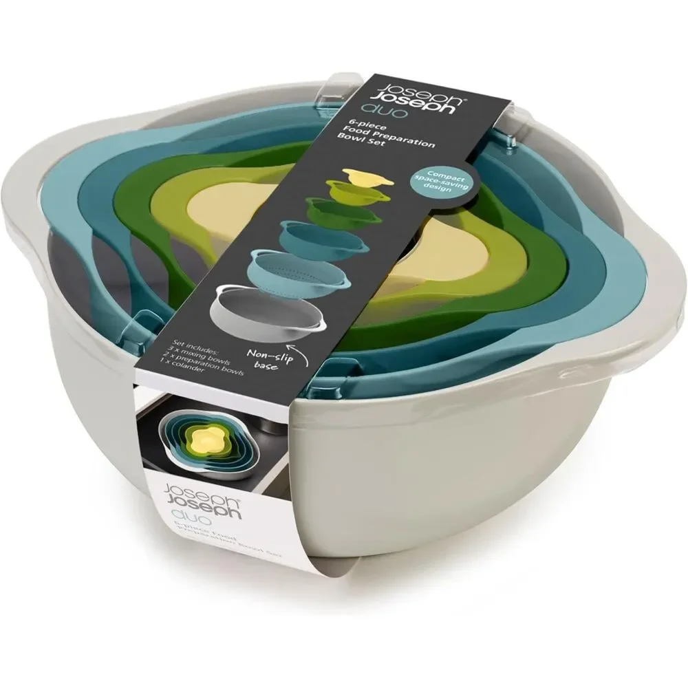 JOSEPH JOSEPH Duo 6-Piece Compact Food Preparation Set with Mixing Bowls Set